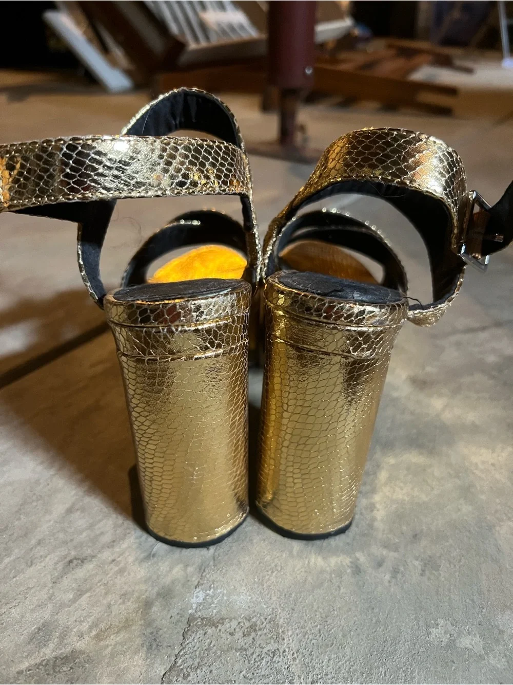 H&M Metallic Gold Snakeskin-Effect Platform Sandals